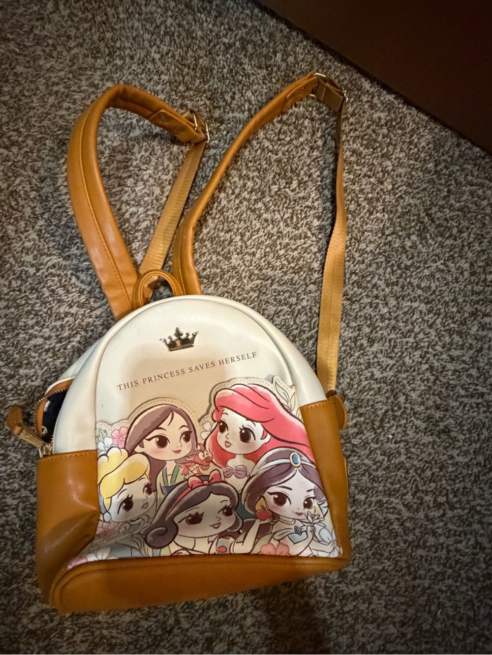 The princess saves herself Women’s Brown & Cream Princess Graphic Mini Backpack